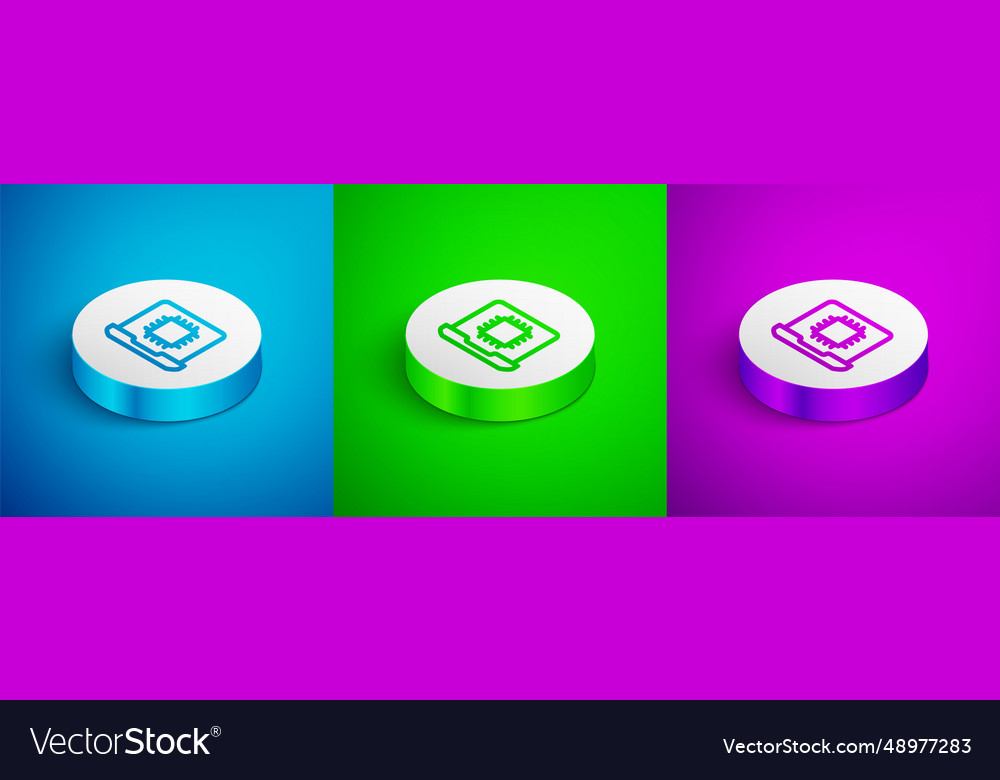 Isometric line computer processor vector image Isometric line computer processor