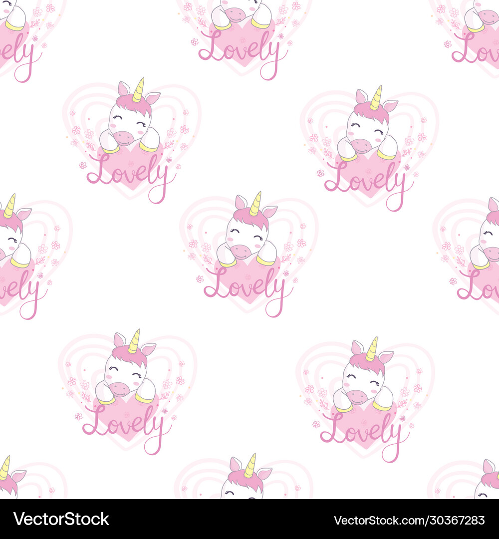 Pattern with cute unicorns cloudsrainbow Vector Image