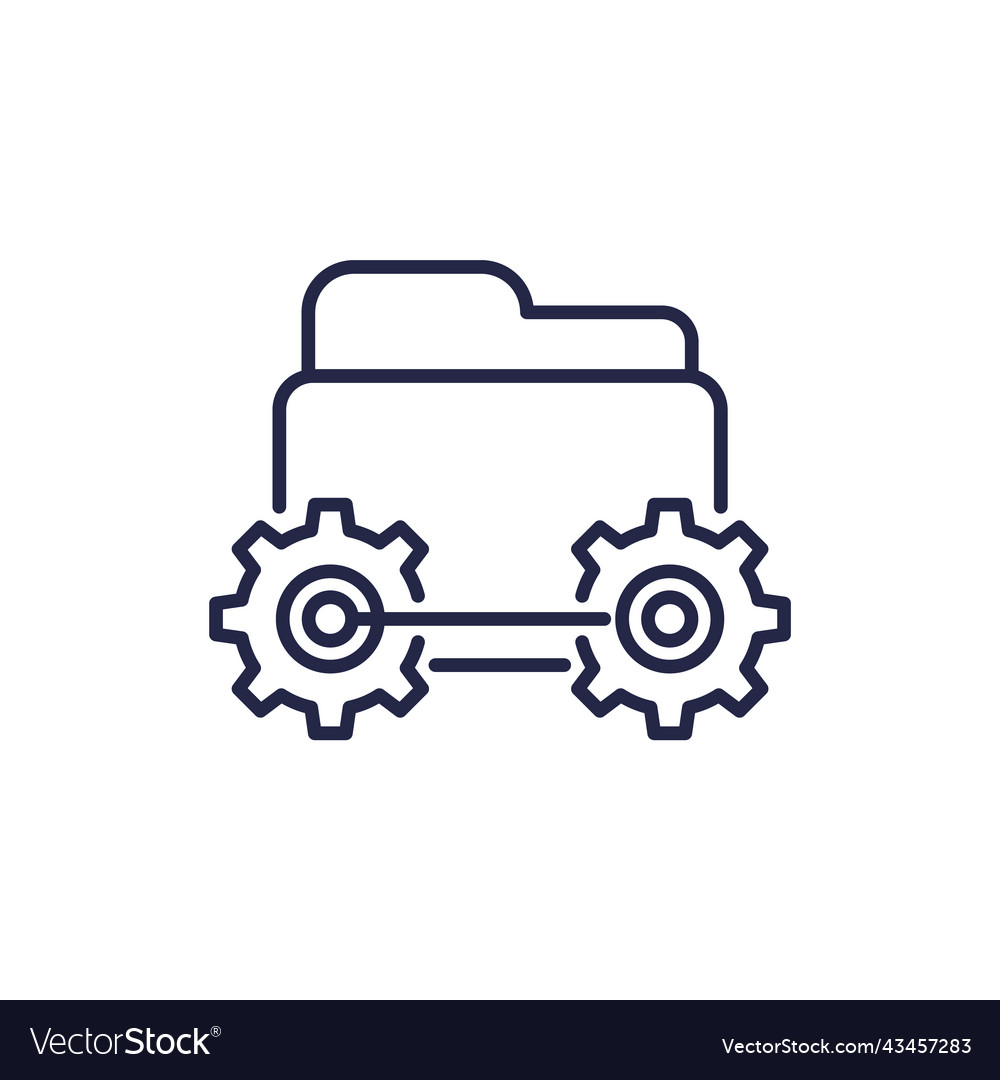 Project management line icon with folder and gears