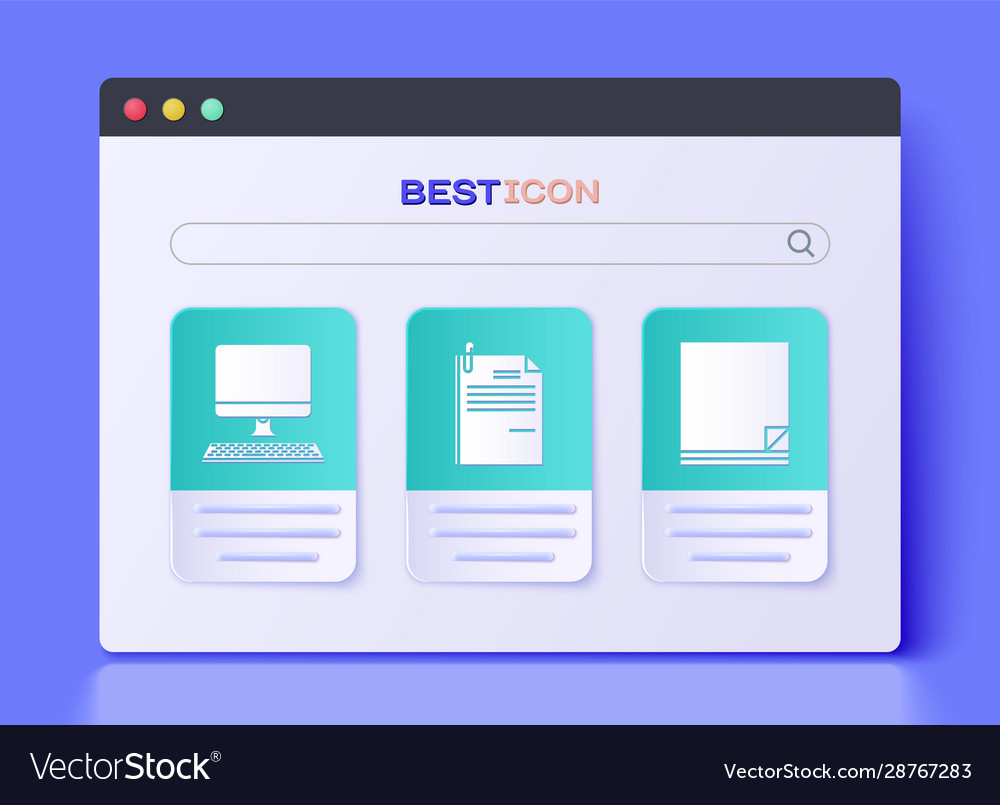 Set file document and paper clip computer monitor vector image Set file document and paper clip computer monitor