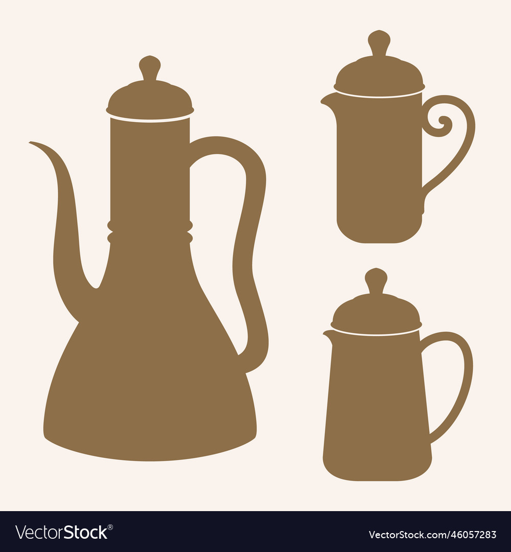 Three brown coffee pot Royalty Free Vector Image