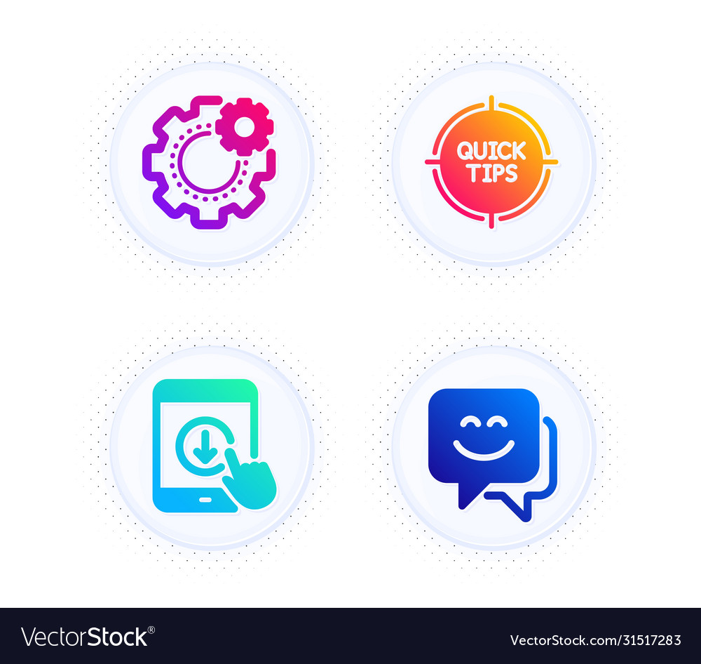 Tips cogwheel and scroll down icons set smile vector image Tips cogwheel and scroll down icons set smile
