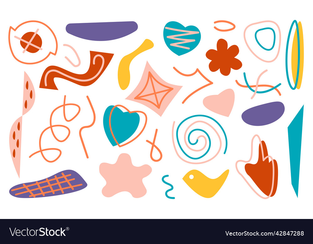 Abstract color geometric shapes doodle objects set vector image Abstract color geometric shapes doodle objects set