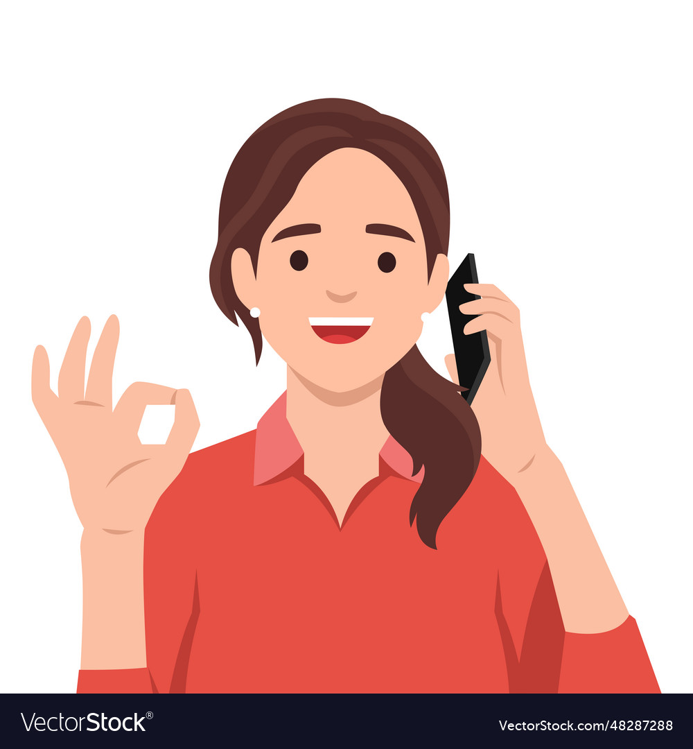 Businesswoman holding mobile phone and showing Vector Image