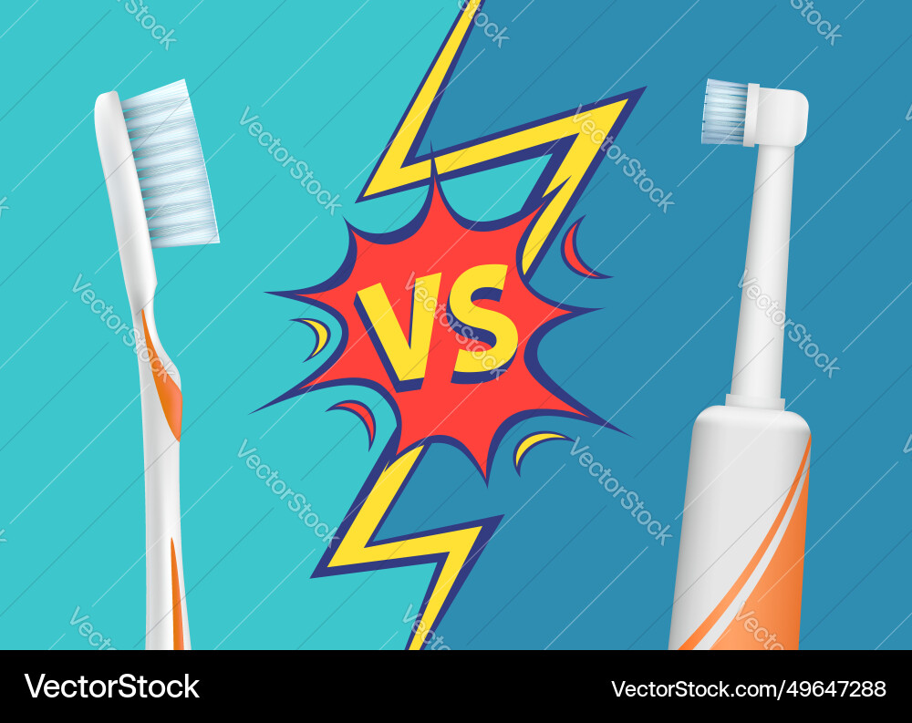 Cordless battery toothbrush versus manual Vector Image