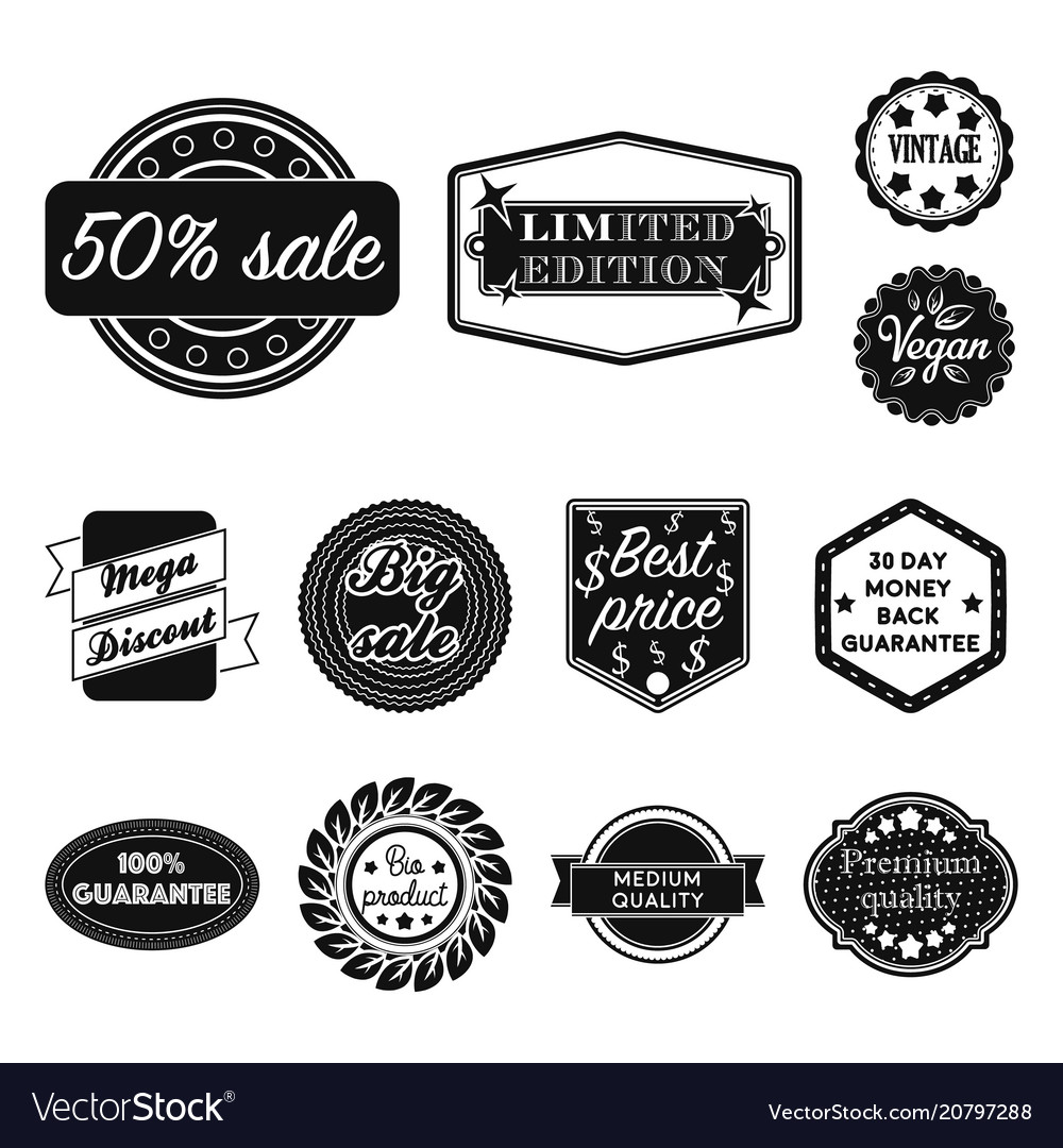 Different label black icons in set collection
