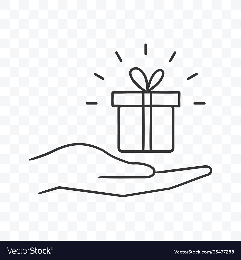 Gift box present on palm hand icon transparent Vector Image