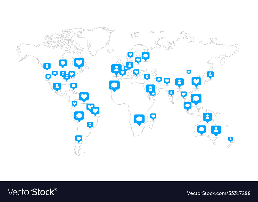 Global world map with lots social likes Royalty Free Vector Global world map with lots social likes Royalty Free Vector
