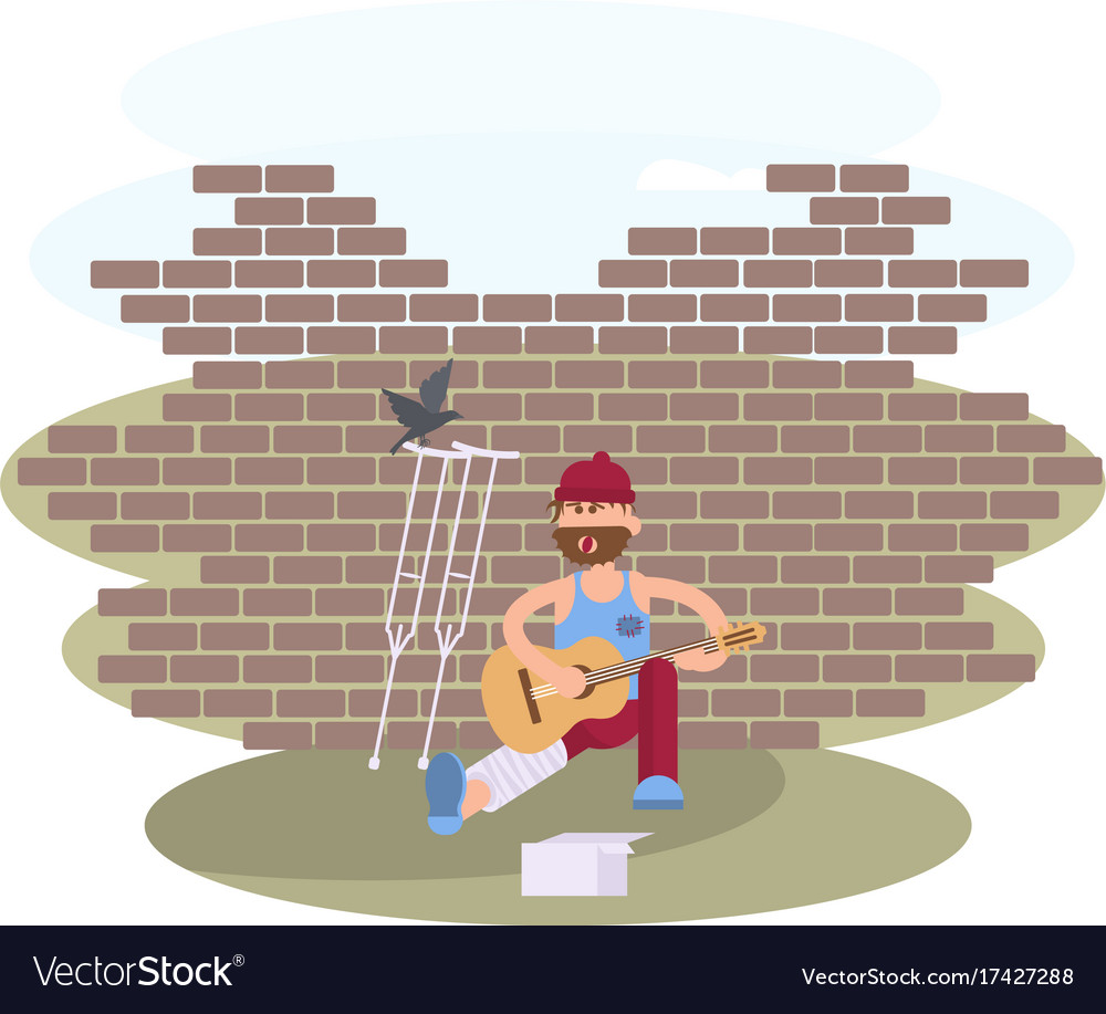 Homeless man with guitar Royalty Free Vector Image