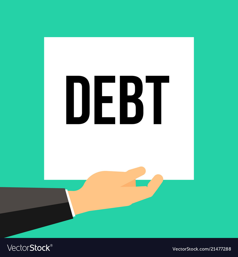 Man showing paper debt text