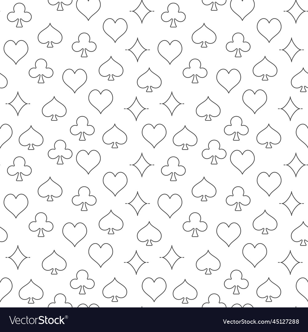 Playing card suits linear seamless pattern vector image Playing card suits linear seamless pattern