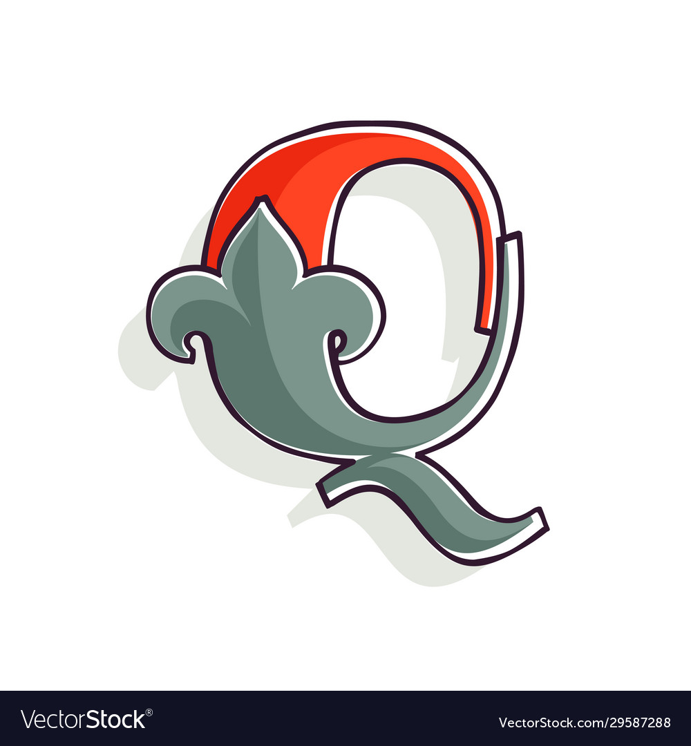 Q letter logo with french lily and offset