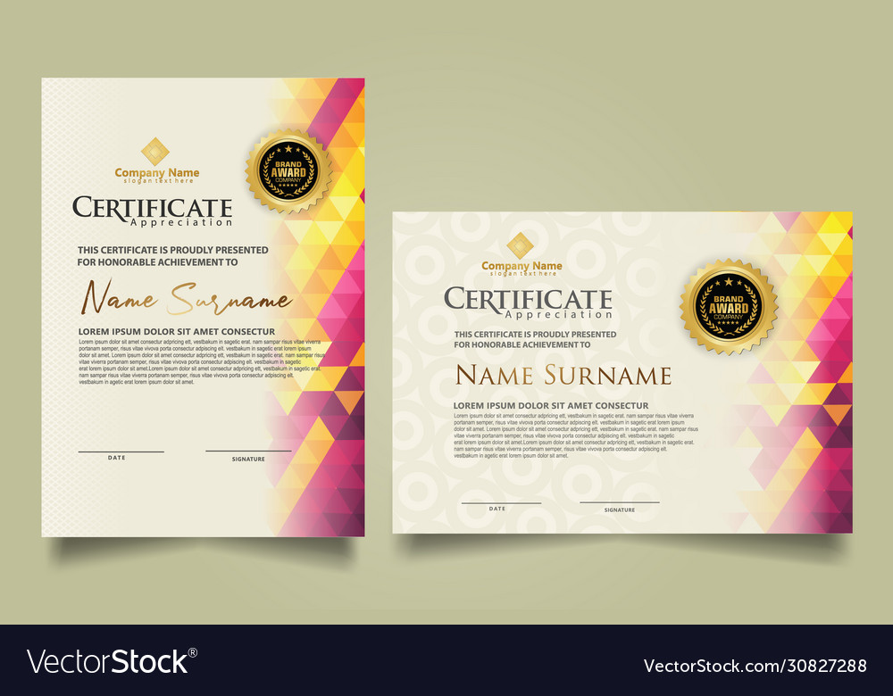 Set certificate template with triangle geometric vector image Set certificate template with triangle geometric