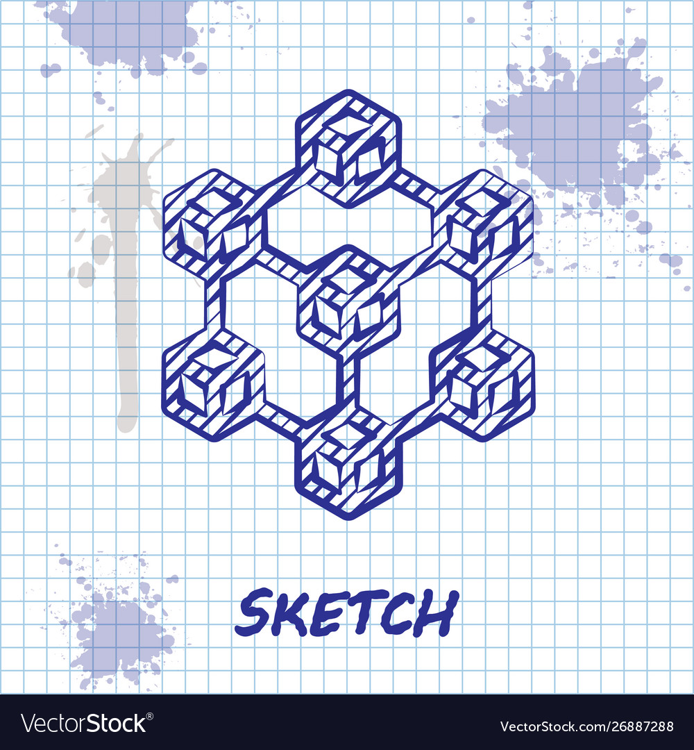 Sketch line blockchain technology icon isolated