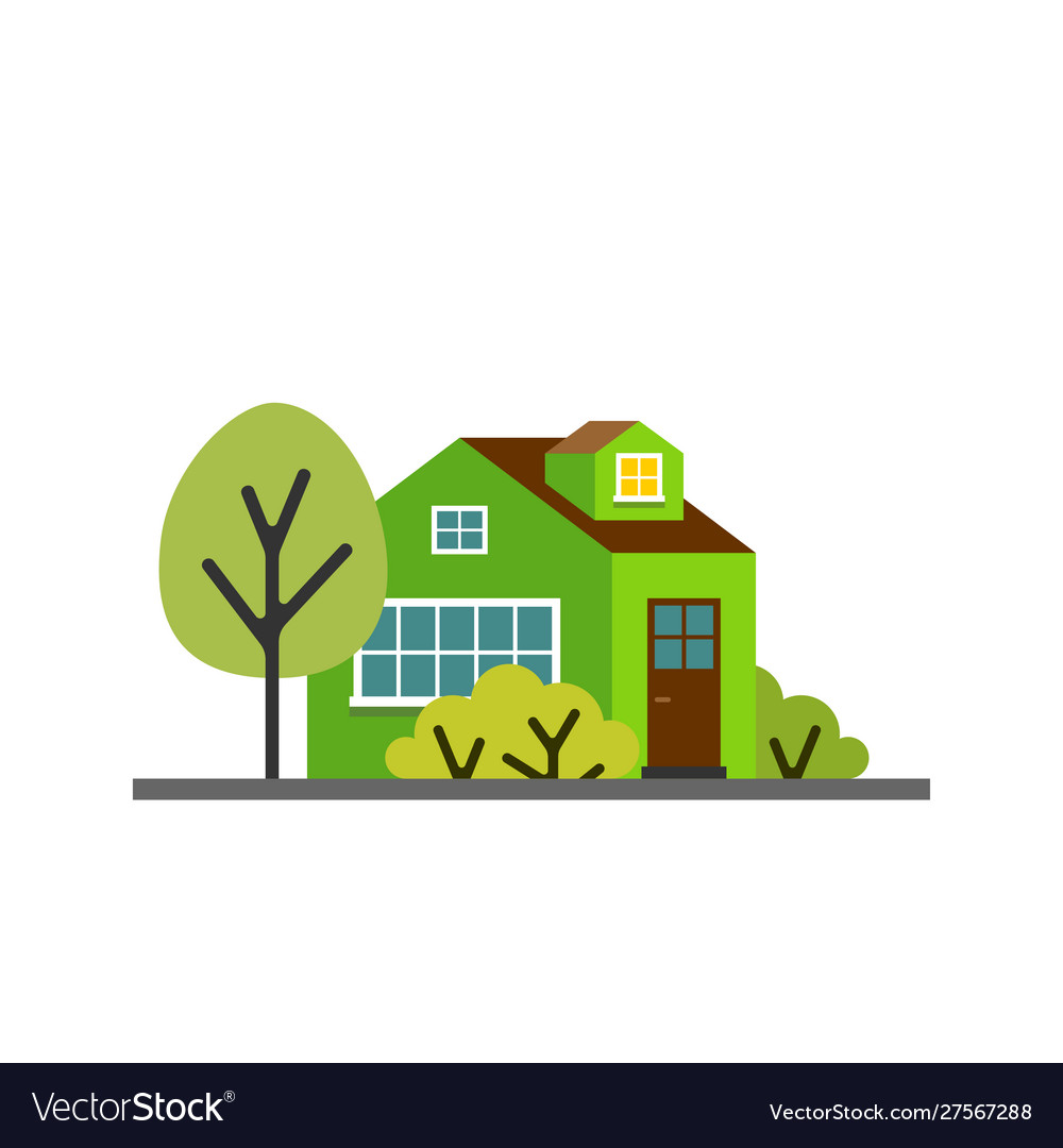 Small cartoon green house with trees isolated Vector Image Small cartoon green house with trees isolated Vector Image