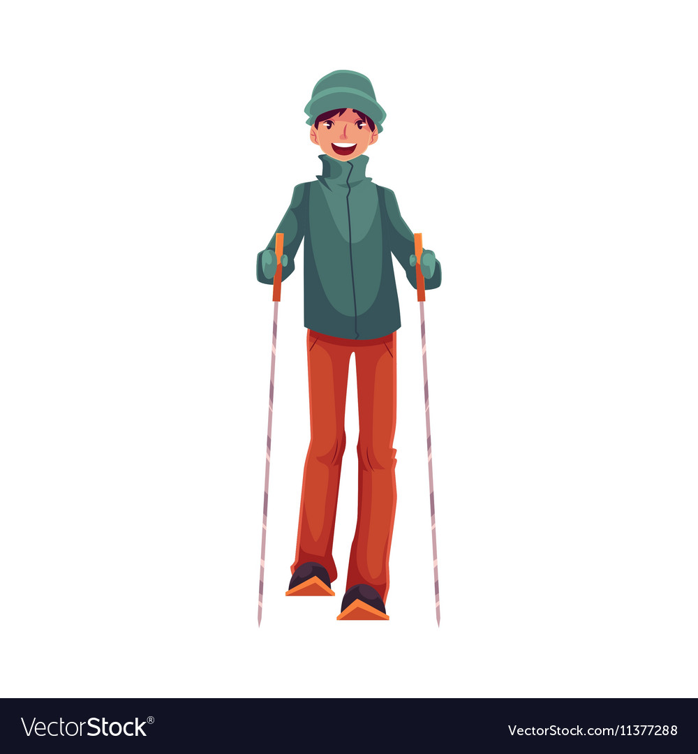 Teen-aged caucasian with ski and poles Royalty Free Vector