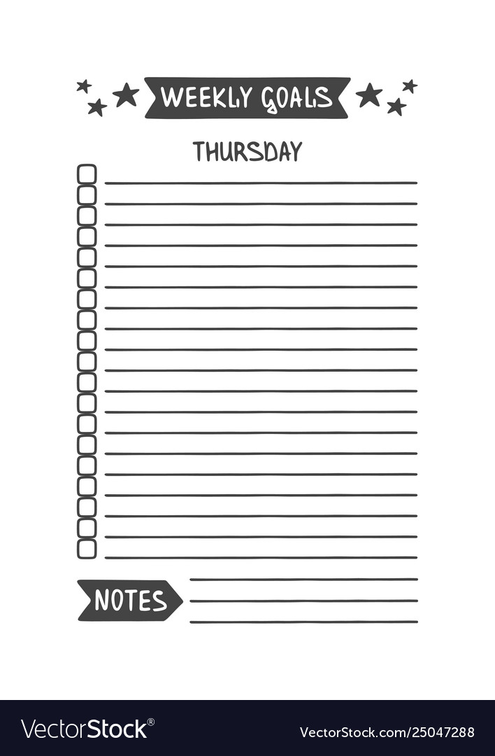 Weekly goals thursday template