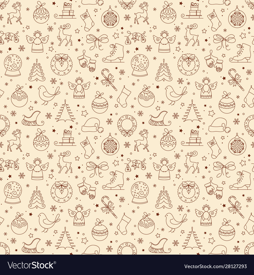 Christmas icon set with pattern vector image Christmas icon set with pattern