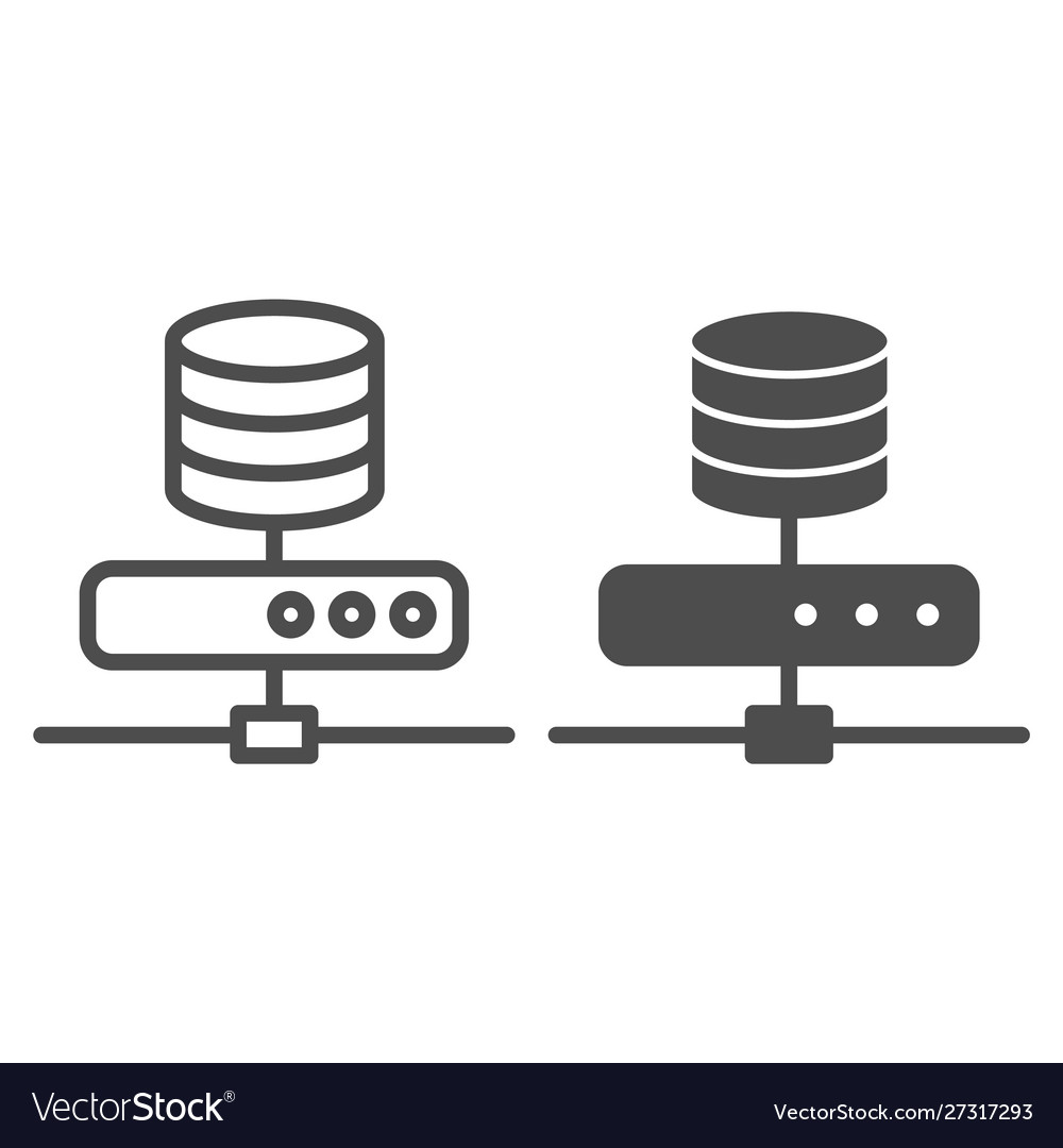 Data storage line and glyph icon computer server vector image Data storage line and glyph icon computer server