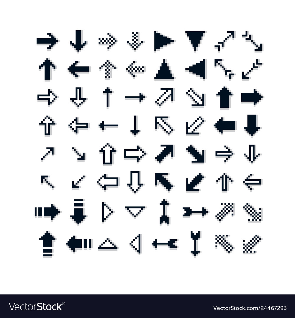 Different arrows pixel icons isolated collection vector image Different arrows pixel icons isolated collection
