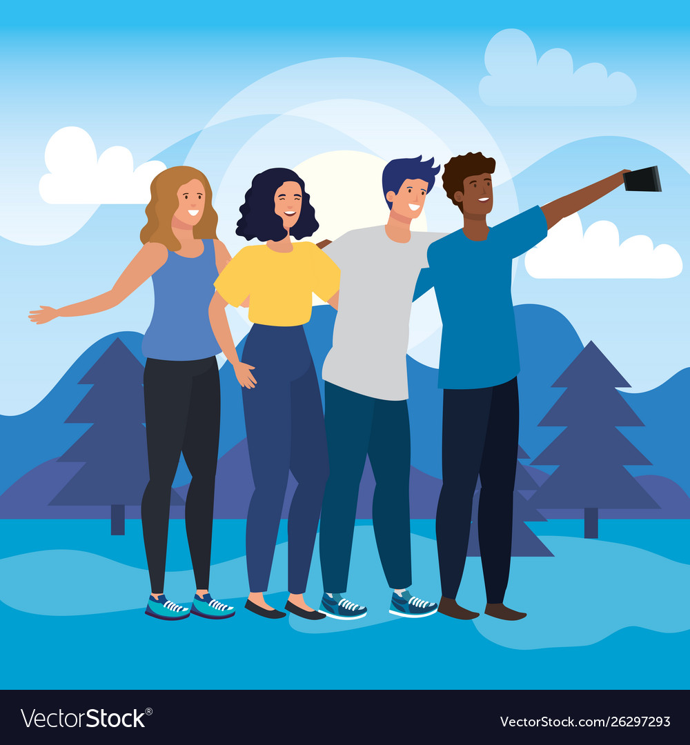 Girls and boys friends together with smartphone Vector Image