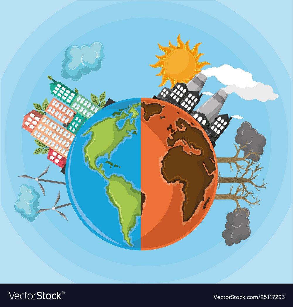 Half globe desert with pollution Royalty Free Vector Image