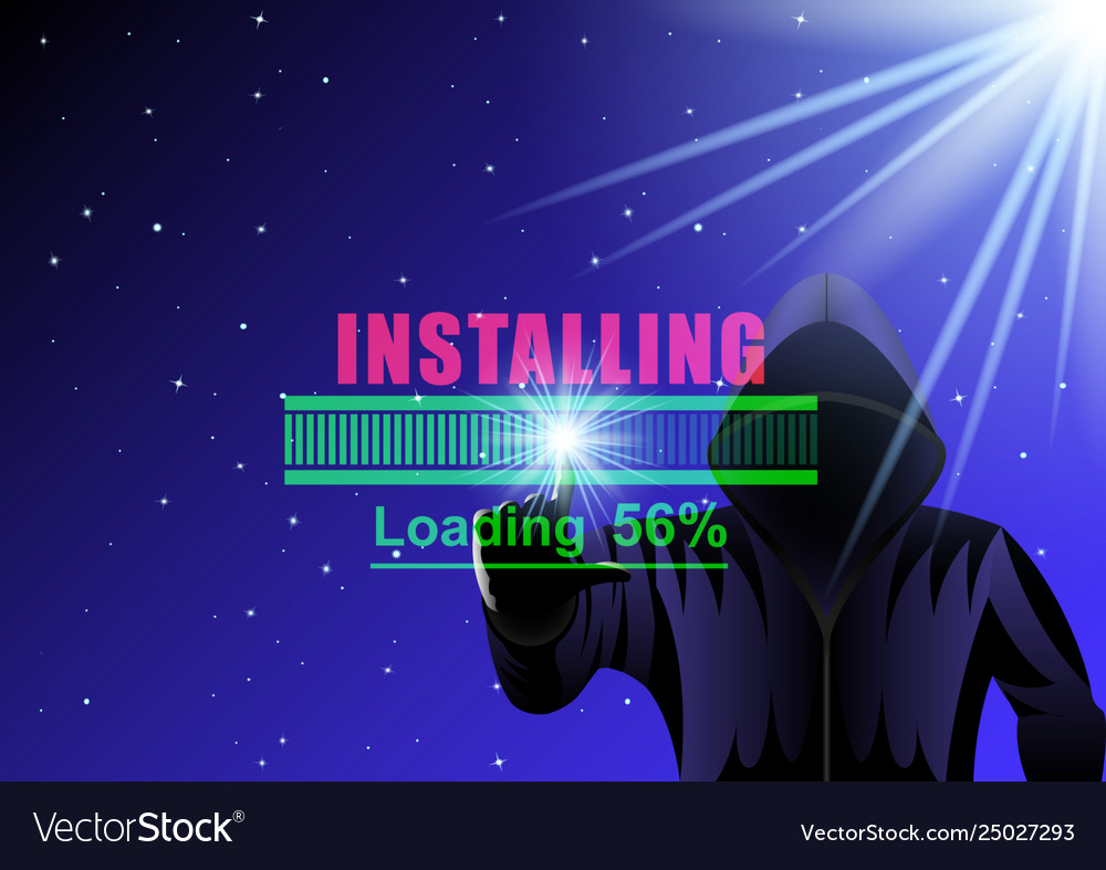 Hooded man hacker and loading bar vector image Hooded man hacker and loading bar