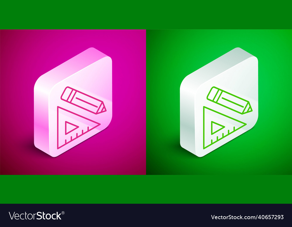 Isometric line triangular ruler and pencil icon Vector Image Isometric line triangular ruler and pencil icon