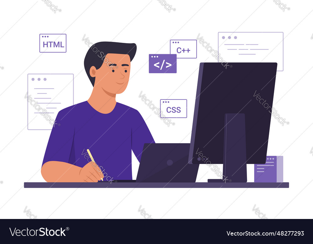 Programmierer Prozesscodierung für Softwareentwicklung vector image Programmierer Prozesscodierung für Softwareentwicklung
