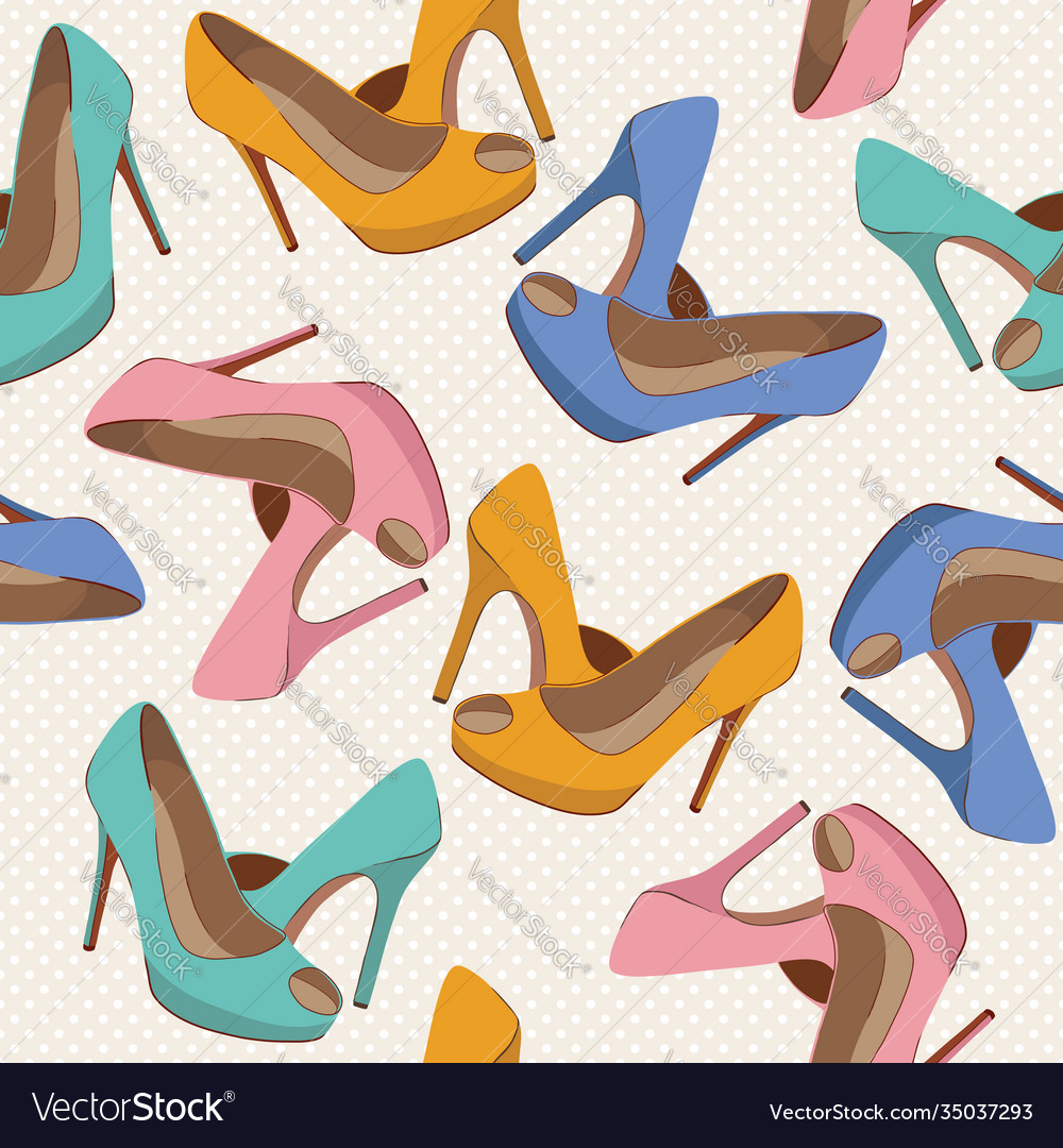 Seamless pattern with bright fashion shoes