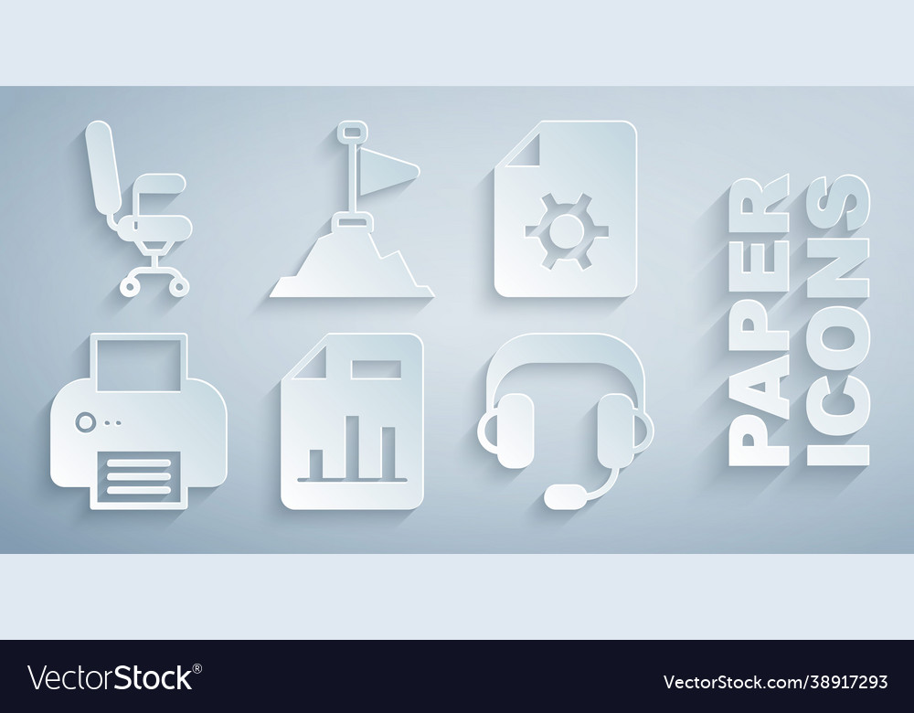 Set document with graph chart settings printer vector image Set document with graph chart settings printer