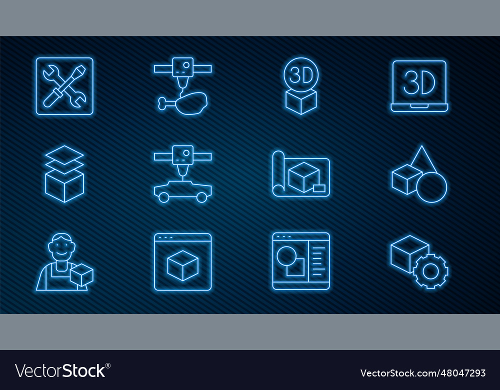 Set line isometric cube basic geometric shapes vector image Set line isometric cube basic geometric shapes