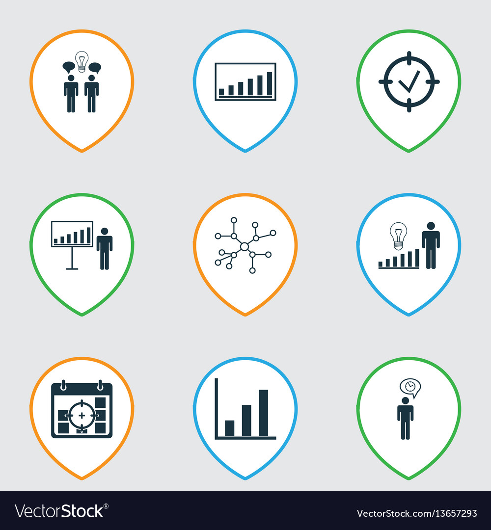 Set of 9 board icons includes bar chart project vector image Set of 9 board icons includes bar chart project