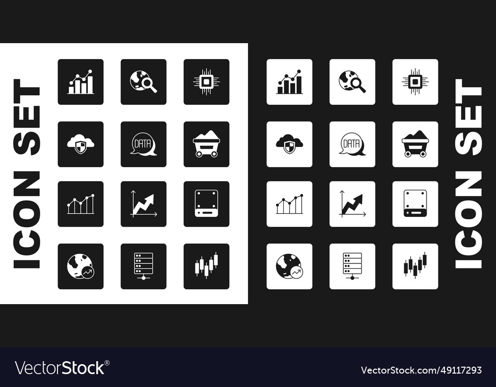 Prozessor cpu Datenanalyse Cloud und Schild einstellen vector image Prozessor cpu Datenanalyse Cloud und Schild einstellen