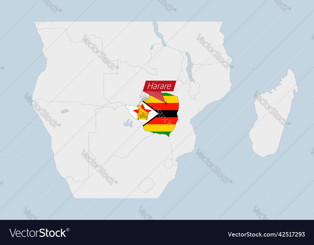 Zimbabwe map highlighted in flag colors