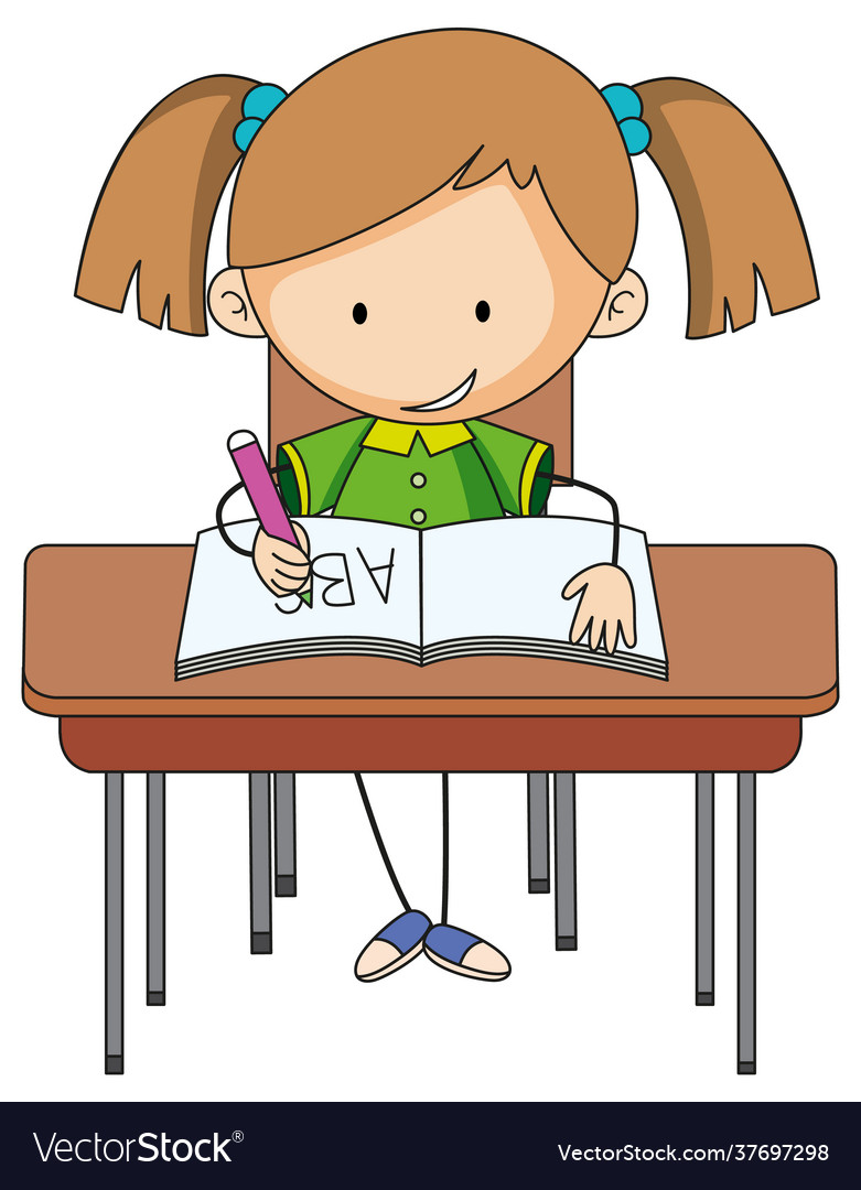 A girl doing homework doodle cartoon character Vector Image