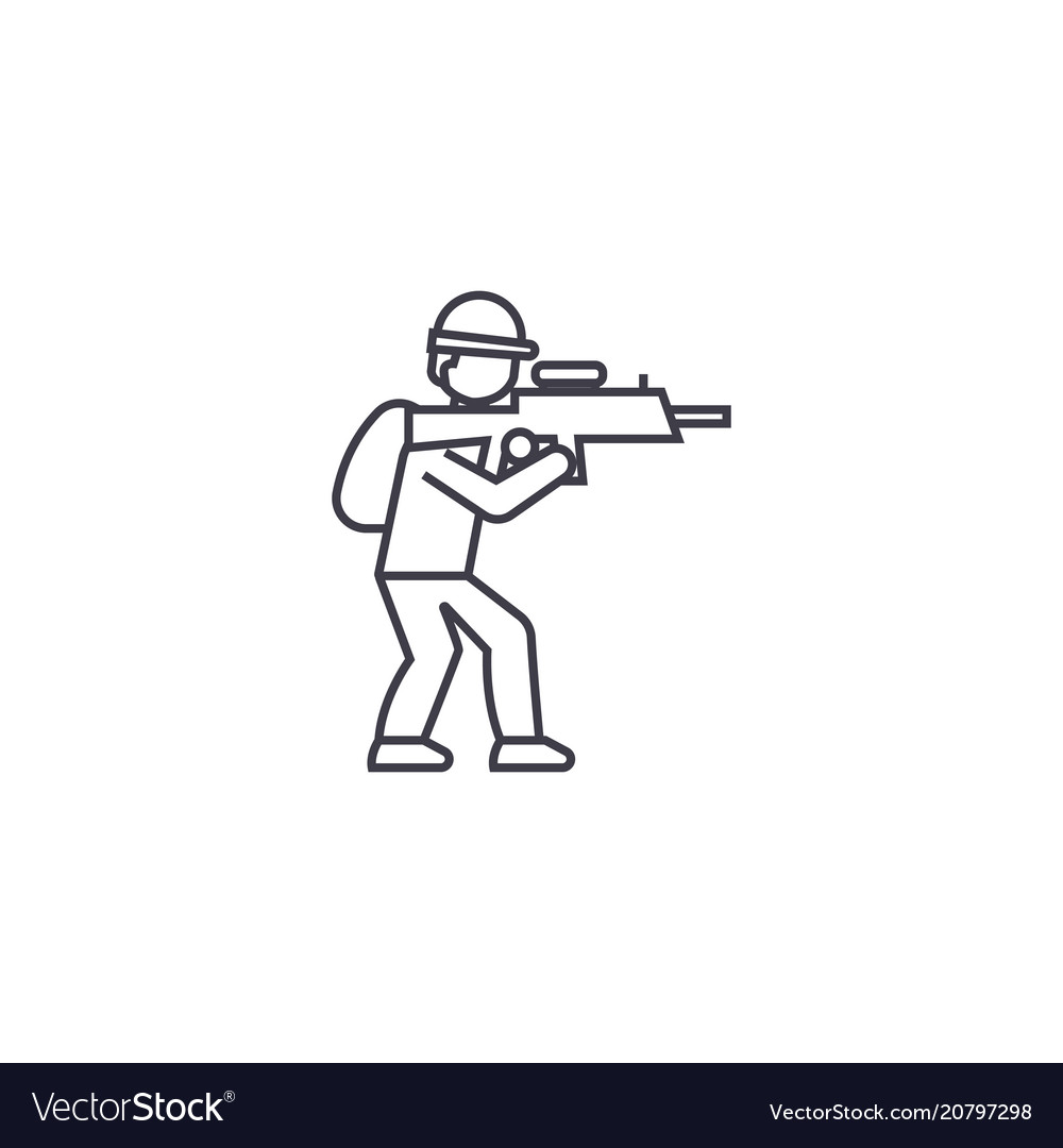 Aiming soldier line icon sign vector image Aiming soldier line icon sign