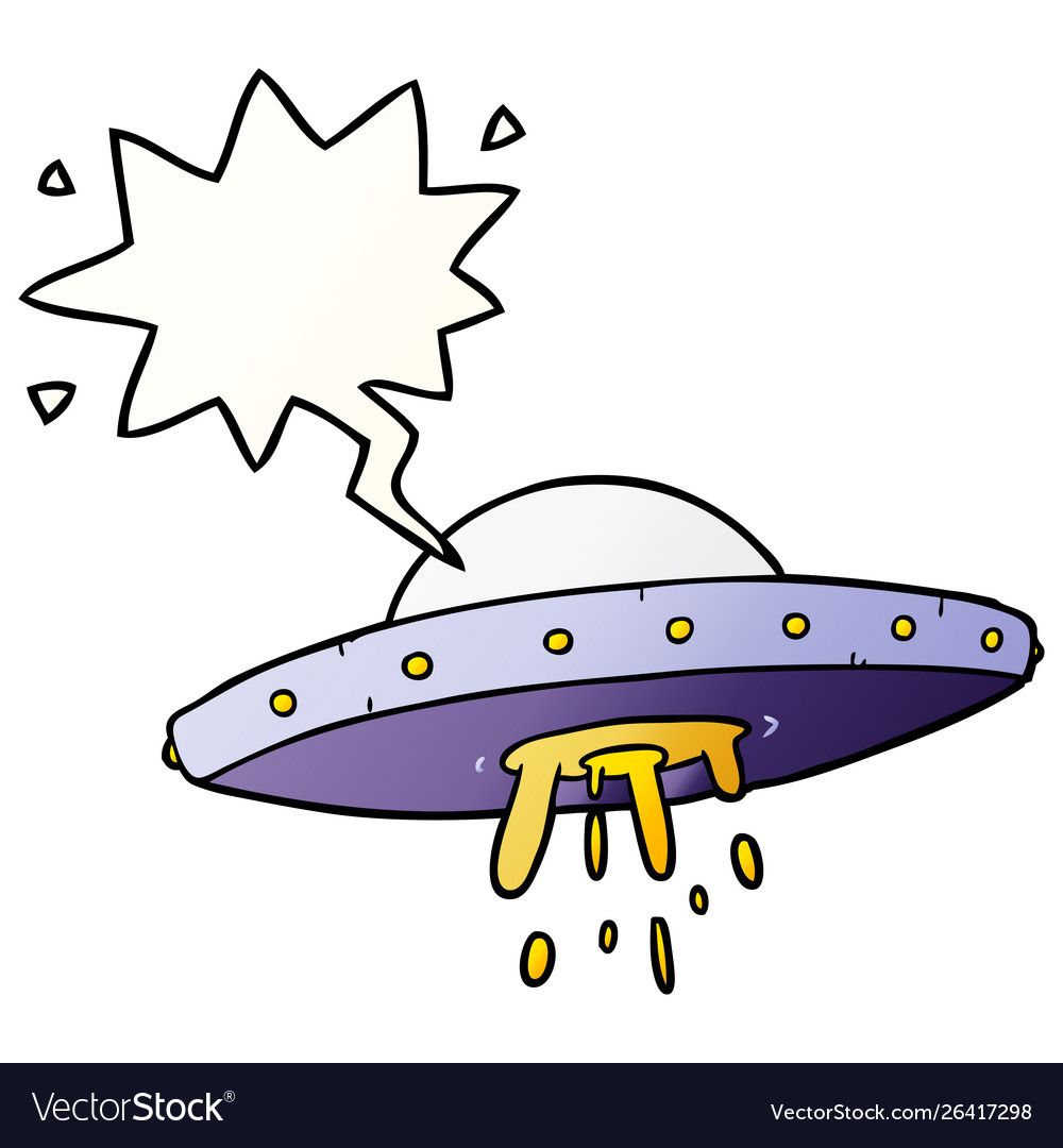 Cartoon flying ufo and speech bubble in smooth