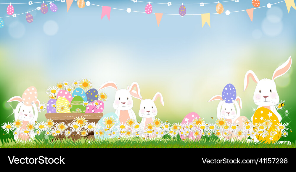 Cute Easter Bunny with Eggs Royalty Free Vector Image