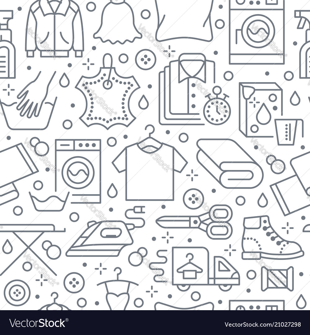 Dry cleaning laundry seamless pattern with line Vector Image