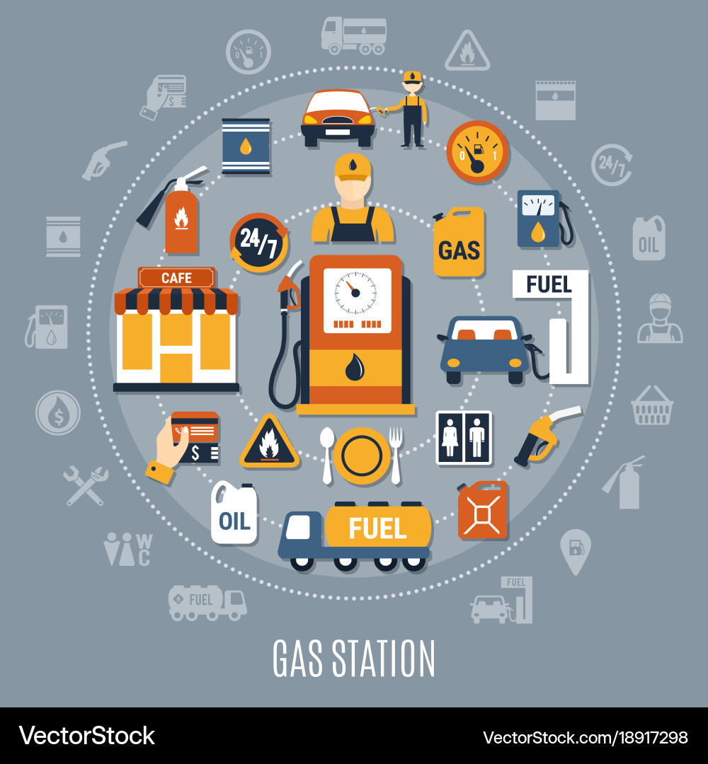Flat fuel pump composition Royalty Free Vector Image