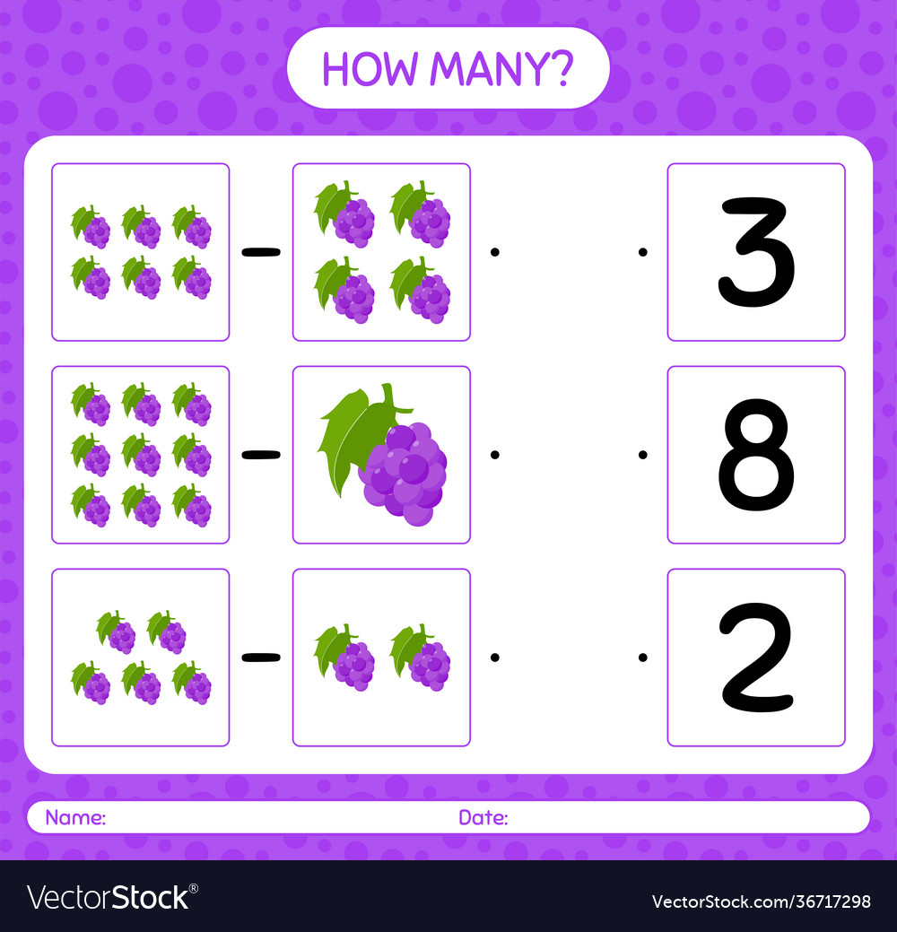 How many counting game with grape worksheet vector image How many counting game with grape worksheet