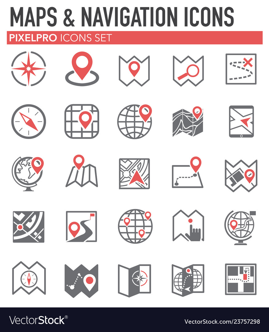 Map and navigation icons set on white background vector image Map and navigation icons set on white background