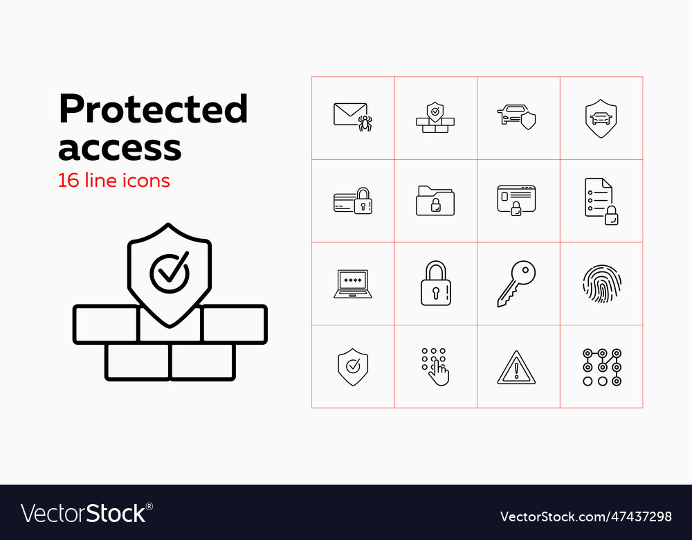 Protected access line icon set fingerprint vector image Protected access line icon set fingerprint