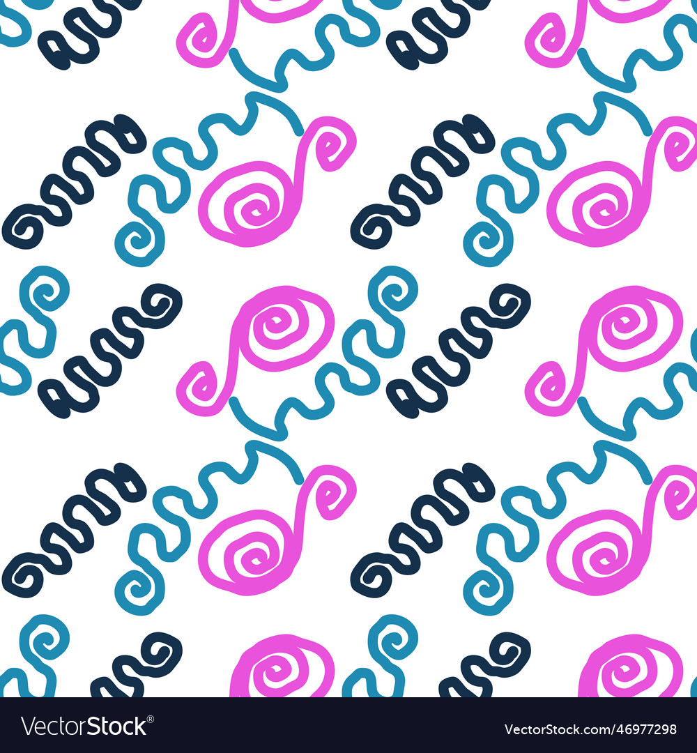 Seamless color pattern of linear doodle squiggles