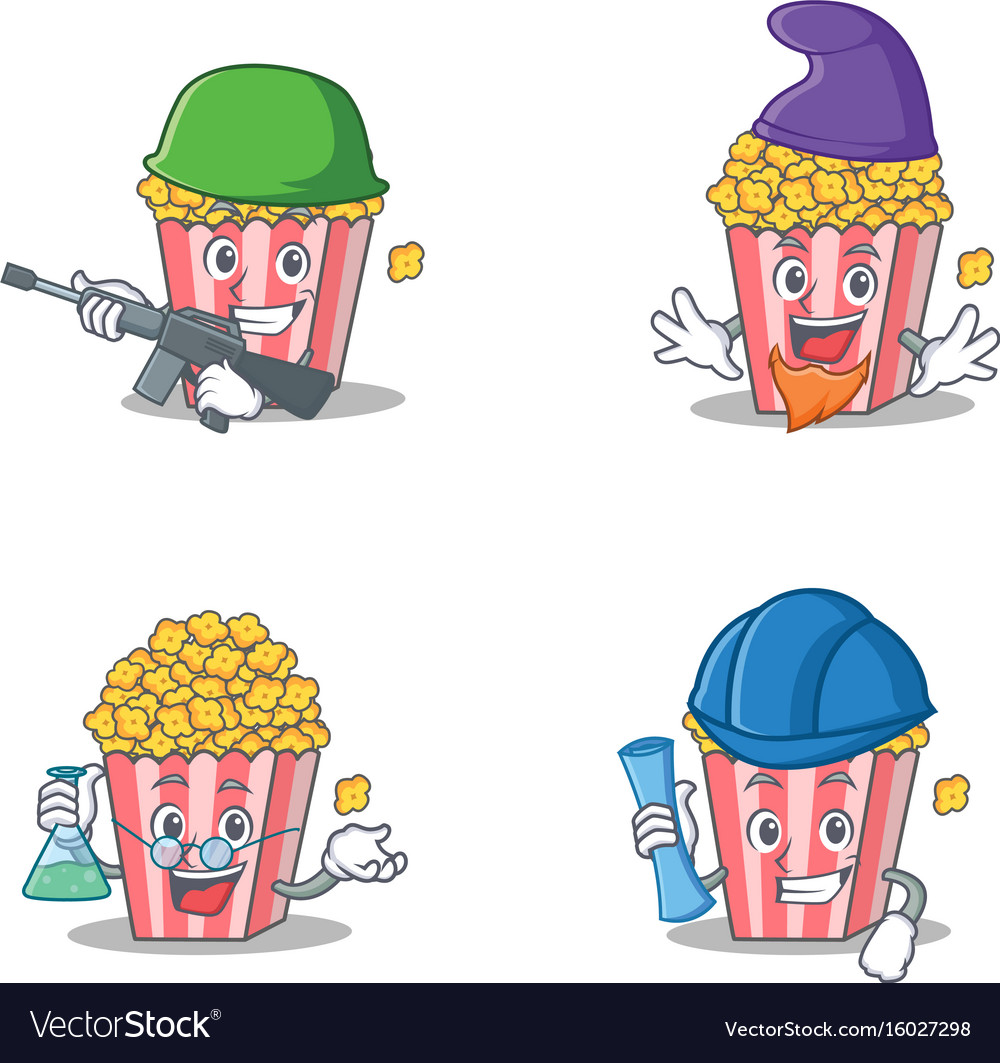 Set of popcorn character with army elf professor