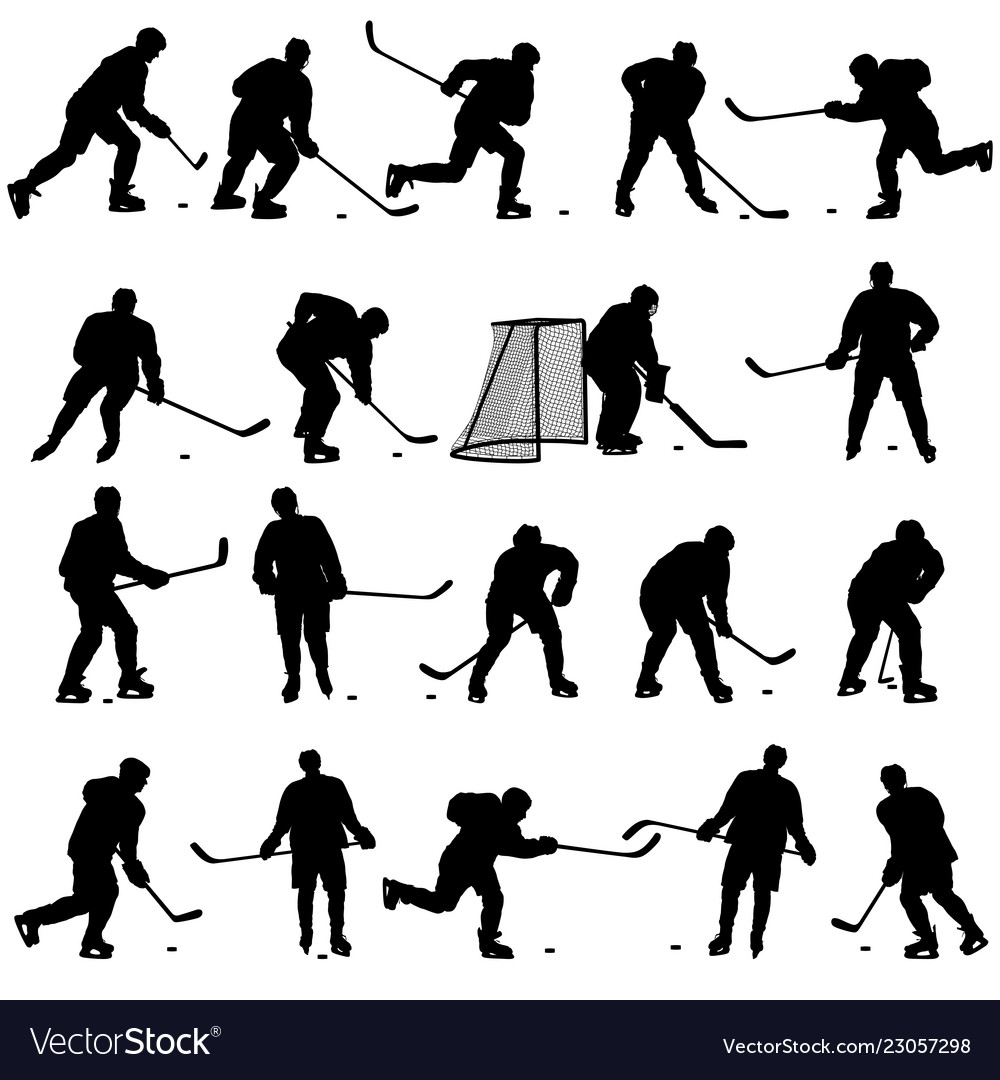 Set of silhouettes hockey player isolated