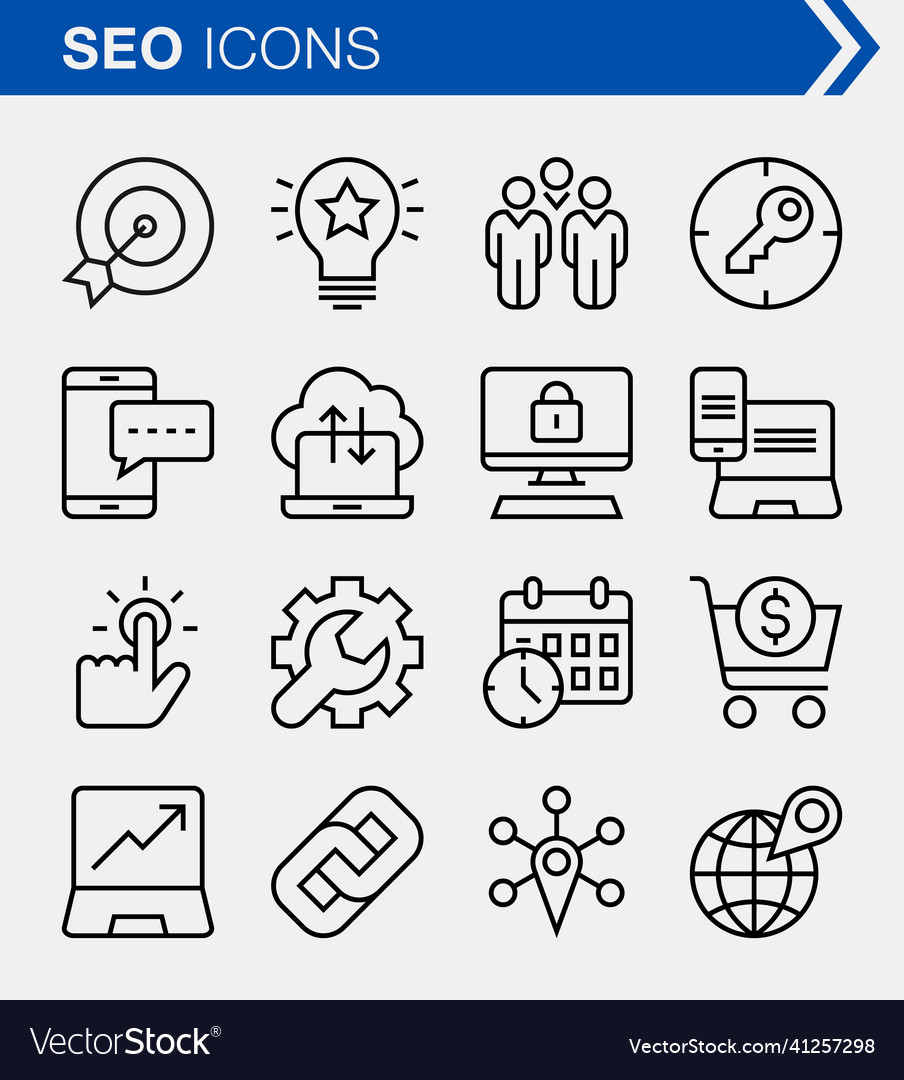 Set of thin line search engine optimization icons vector image Set of thin line search engine optimization icons