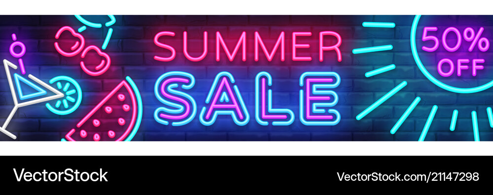 Summer Sale Neon Horizontal Banner Royalty Free Vector Image