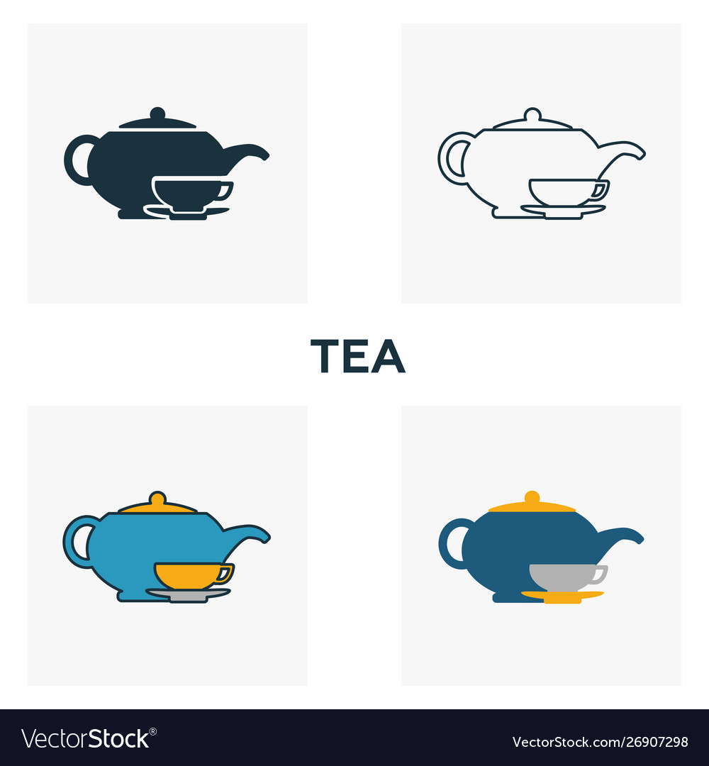 Tea icon set four elements in different styles